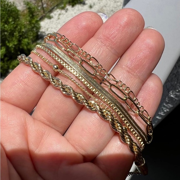 6pc Stackable Gold Bracelets Cuban Link Paperclip Chain Bracelet Pack - Picture 2 of 5
